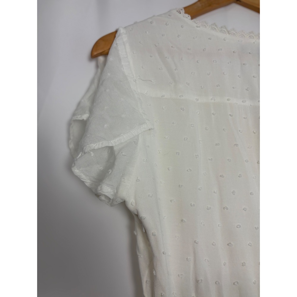 Lulus White Swiss Dot Maxi Dress Cottagecore Button Front Boho Lace‎ Trim Large - Picture 13 of 13